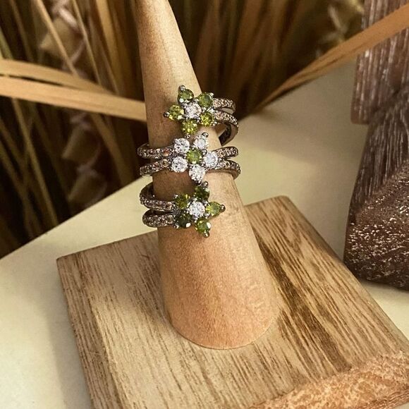 Flower Multi Color CZ Statement Ring - Picture 1 of 9